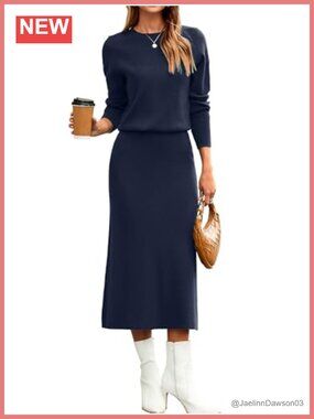 Womens 2 Piece Knit Skirt Set Long Sleeve Sweater Midi Dress Fall Winter Travel